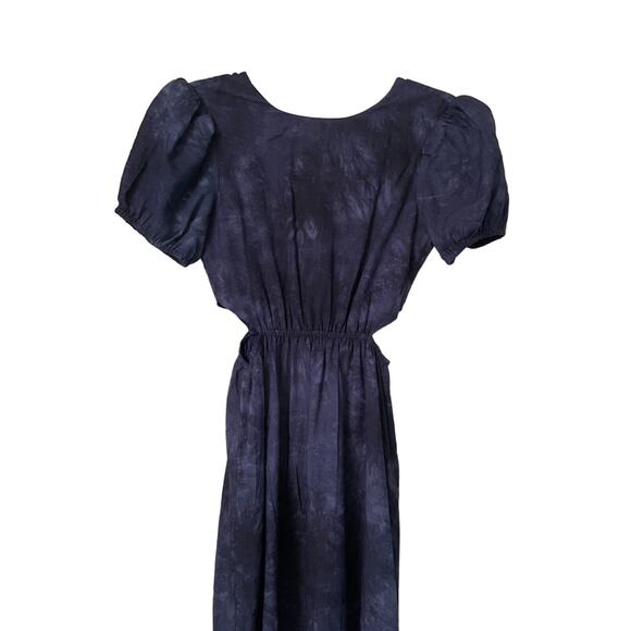 Likely Rosa Dress Womens 2 Indigo Blue Tie-Dye Puff Sleeve Maxi Cut Out Flounce - Picture 6 of 15